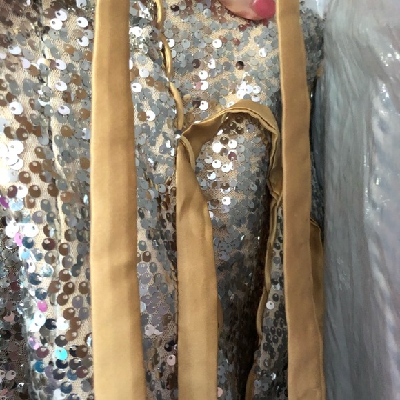 Strapless Gold Mermaid Sequin Prom Dress w/ Corset - Picture 5 of 12